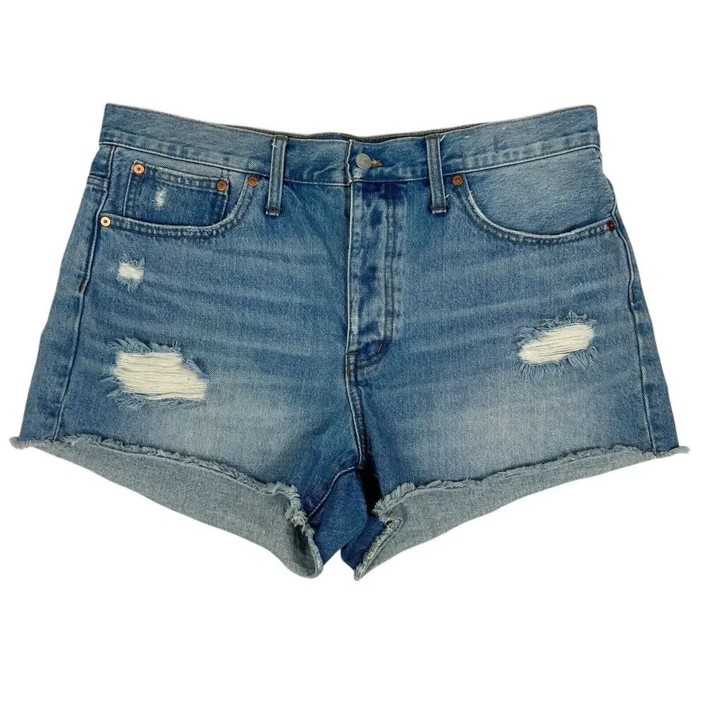Madewell Relaxed Denim Button Fly High Rise Cutoff Jean Shorts Women’s 31 - Picture 1 of 8